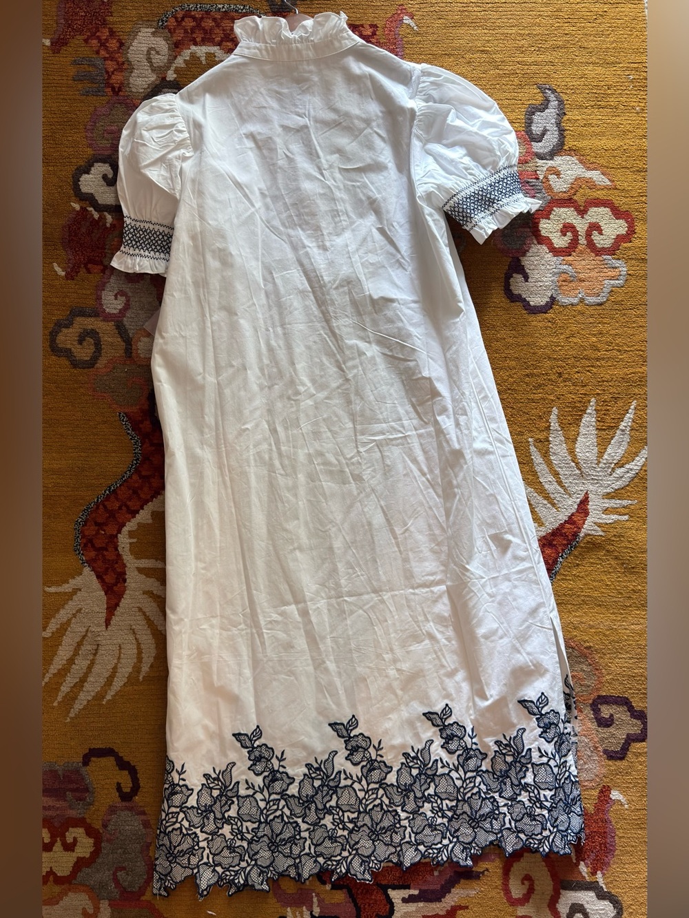 Hyacinth House White Embroidered Midi Dress with Navy Trim Large - Picture 3 of 5
